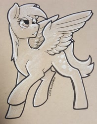 Size: 2353x3000 | Tagged: safe, artist:darkodraco, imported from derpibooru, derpy hooves, pegasus, pony, female, ink drawing, mare, partial color, simple background, sketch, smiling, solo, spread wings, traditional art, wings