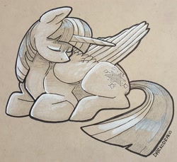 Size: 2875x2633 | Tagged: safe, artist:darkodraco, imported from derpibooru, twilight sparkle, alicorn, pony, eyes closed, female, ink drawing, lying down, mare, simple background, sketch, sleeping, solo, traditional art, twilight sparkle (alicorn)