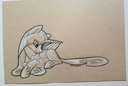 Size: 1500x1006 | Tagged: safe, artist:darkodraco, imported from derpibooru, princess cadance, alicorn, pony, female, hoof shoes, ink drawing, jewelry, lying down, mare, partial color, regalia, simple background, sketch, smiling, traditional art