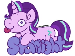 Size: 900x667 | Tagged: safe, artist:darkodraco, imported from derpibooru, starlight glimmer, pony, unicorn, derp, female, mare, simple background, smiling, solo, tongue out, white background