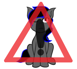 Size: 1160x1032 | Tagged: safe, artist:sorry, derpibooru exclusive, imported from derpibooru, oc, oc only, earth pony, pony, missing cutie mark, one eye closed, one eye open, sitting, warning sign