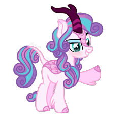 Size: 1141x1024 | Tagged: safe, artist:rainbow15s, imported from derpibooru, princess flurry heart, kirin, pony, eyeshadow, female, kirin flurry heart, kirin-ified, makeup, mare, older, older flurry heart, raised eyebrow, raised hoof, signature, simple background, solo, species swap, transparent background