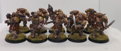 Size: 1897x815 | Tagged: safe, artist:mystia, imported from derpibooru, daring do, armor, bolt pistol, bolter, combat knife, figurine, gaming miniature, grapnel launcher, knife, miniature, power armor, primaris marines, reavers, space marine, warhammer (game), warhammer 40k