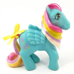 Size: 1139x1139 | Tagged: safe, artist:silverdawn, imported from derpibooru, sweet pop (g1), twinkle eyed pony, bow, g1, irl, lofty pose, photo, tail bow, toy