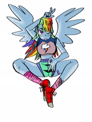 Size: 1536x2048 | Tagged: safe, artist:nounoo_u, imported from derpibooru, rainbow dash, equestria girls, clothes, colored sketch, converse, female, shoes, shorts, simple background, wings