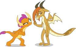 Size: 6069x3762 | Tagged: safe, artist:tomfraggle, imported from derpibooru, ocellus, smolder, dragon, school daze, absurd resolution, crossed arms, disguise, disguised changeling, dragon ocellus, dragonellus, dragoness, female, shy, simple background, transparent background, vector