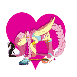 Size: 2400x2400 | Tagged: safe, artist:cckittycreative, imported from derpibooru, fluttershy, pegasus, pony, clothes, cute, disney, female, flower, flower in hair, heart, keyblade, kingdom hearts, mare, profile, shadow (kingdom hearts), shyabetes, smiling