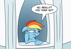 Size: 833x573 | Tagged: safe, artist:fractiouslemon, imported from derpibooru, part of a set, rainbow dash, pony, annoyed, cheek squish, dialogue, female, floppy ears, nose wrinkle, reaction image, sarcasm, solo, speech bubble, squishy cheeks