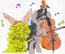 Size: 1280x1064 | Tagged: safe, artist:imaranx, imported from derpibooru, octavia melody, pony, bipedal, bow (instrument), cello, commission, fart, fart cloud, fart fetish, fart joke, fetish, final fantasy, flat colors, hurdy, marker drawing, music, musical fart, musical instrument, playing instrument, traditional art, ukulele