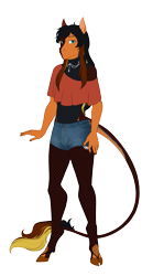 Size: 1638x2936 | Tagged: safe, artist:blackblood-queen, imported from derpibooru, oc, oc only, oc:daniel dasher, anthro, unguligrade anthro, anthro oc, clothes, cloven hooves, crossdressing, femboy, fishnets, leonine tail, male, one-piece swimsuit, shorts, simple background, solo, stallion, swimsuit, transparent background