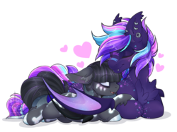 Size: 2831x2118 | Tagged: safe, artist:pvrii, artist:silent-shadow-wolf, imported from derpibooru, oc, oc only, oc:glitz, oc:glowlight mist, bat pony, ear piercing, eyes closed, female, heart, male, oc x oc, piercing, prone, shipping, simple background, smiling, straight, transparent background