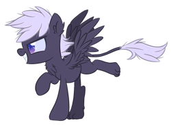 Size: 600x440 | Tagged: safe, artist:sinamuna, imported from derpibooru, oc, oc only, oc:stormwake, hippogriff, hybrid, base used, cocky, colt, fangs, grin, hippogriff oc, hooves, hybrid offspring, leonine tail, male, nextgen:pandaverse, paws, pegagryph, purple eyes, purple fur, purple hair, redesign, running, smiling, solo, updated design, wings, young