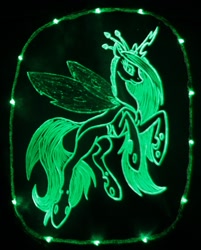 Size: 1113x1386 | Tagged: source needed, safe, artist:begasus, artist:irfp250n, imported from derpibooru, queen chrysalis, changeling, changeling queen, acrylic plastic, acrylight, craft, engraving, female, flying, led, mare, solo, spread wings, wings