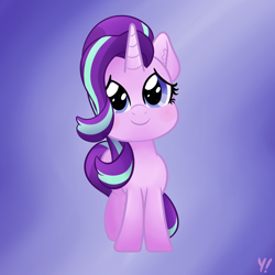 Size: 1500x1500 | Tagged: safe, artist:yakoshi, imported from derpibooru, starlight glimmer, pony, unicorn, blushing, chibi, cute, female, glimmerbetes, looking at you, smiling, solo