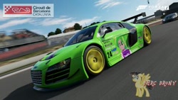 Size: 480x270 | Tagged: safe, artist:forzaveteranenigma, deleted from derpibooru, imported from derpibooru, lemon zest, fanfic:shadowbolts racing, audi, audi r8, audi r8 lms, car, circuit de barcelona-catalunya, driving, forza motorsport 7, lamborghini huracan supertrofeo, photo, racing