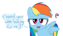 Size: 874x498 | Tagged: artist needed, safe, imported from derpibooru, rainbow dash, pegasus, pony, blushing, colored, female, lidded eyes, simple background, solo, talking to viewer, white background