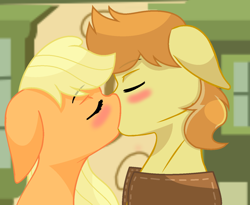 Size: 1392x1144 | Tagged: safe, artist:sapphireartemis, imported from derpibooru, applejack, braeburn, pony, applecest, braejack, cousin incest, duo, female, incest, kiss on the lips, kissing, male, shipping, story included, straight