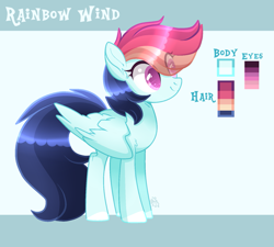 Size: 1629x1468 | Tagged: safe, artist:sugaryicecreammlp, imported from derpibooru, oc, oc only, oc:rainbow wind, pegasus, pony, base used, female, mare, next generation, offspring, parent:rainbow dash, parent:soarin', parents:soarindash, reference sheet, smiling, solo