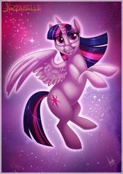 Size: 827x1169 | Tagged: safe, artist:jezzabelle, imported from derpibooru, twilight sparkle, alicorn, pony, cutie mark, female, looking at you, mare, solo, spread wings, twilight sparkle (alicorn), wings