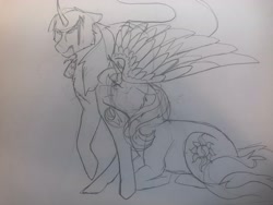 Size: 4032x3024 | Tagged: safe, artist:kenala-chronicles, imported from derpibooru, sunset shimmer, twilight sparkle, alicorn, blood, female, injured, lesbian, shipping, sketch, sunsetsparkle, traditional art, twilight sparkle (alicorn)