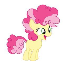 Size: 1094x1024 | Tagged: safe, artist:purplewonderpower, deleted from derpibooru, imported from derpibooru, oc, oc only, oc:cheesy cakes, pony, daughter, female, filly, next generation, offspring, parent:cheese sandwich, parent:pinkie pie, parents:cheesepie, simple background, solo, transparent background