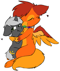 Size: 802x941 | Tagged: safe, artist:starstrucksocks, imported from derpibooru, oc, oc:amber wing, oc:midnight guide, griffon, collar, colt, cute, heart, hug, male, wings