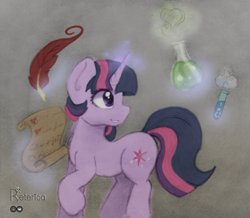 Size: 1063x925 | Tagged: safe, artist:radioaxi, artist:reterica, imported from derpibooru, twilight sparkle, pony, unicorn, colored, colored sketch, female, magic, mare, solo, telekinesis, unicorn twilight