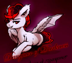 Size: 1571x1376 | Tagged: safe, artist:g-haze, imported from derpibooru, scootaloo, bat pony, pony, bat ponified, fanfic, fanfic art, fanfic cover, prone, race swap, red eyes