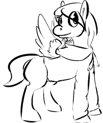 Size: 569x679 | Tagged: safe, artist:tempusfidgets, imported from derpibooru, scootaloo, oc, pegasus, pony, comic:ask motherly scootaloo, clothes, female, jacket, monochrome, motherly scootaloo, simple background, solo