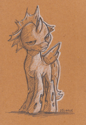 Size: 970x1406 | Tagged: safe, artist:dilarus, deleted from derpibooru, imported from derpibooru, changeling, pencil drawing, toned paper, traditional art