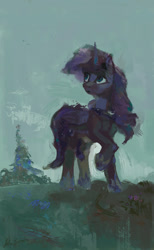 Size: 1180x1920 | Tagged: safe, artist:malinetourmaline, imported from derpibooru, princess luna, alicorn, pony, female, folded wings, looking away, looking up, mare, raised hoof, solo, standing, wings