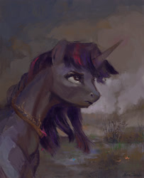 Size: 1784x2200 | Tagged: safe, artist:malinetourmaline, imported from derpibooru, twilight sparkle, alicorn, pony, bust, female, looking away, mare, outdoors, portrait, solo, twilight sparkle (alicorn)