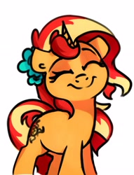 Size: 2894x3787 | Tagged: safe, artist:thefloatingtree, imported from derpibooru, sunset shimmer, pony, unicorn, cute, female, flower, flower in hair, shimmerbetes, simple background, solo, white background