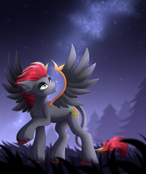 Size: 1075x1280 | Tagged: safe, artist:airiniblock, imported from derpibooru, oc, oc only, oc:tan-dreamstiller, pegasus, pony, artificial wings, augmented, cutie mark, leonine tail, male, night, rcf community, solo, wings