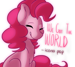 Size: 945x846 | Tagged: safe, artist:snowolive, imported from derpibooru, pinkie pie, earth pony, pony, chest fluff, eyes closed, female, mare, simple background, sitting, smiling, solo, theme song, transparent background