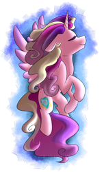 Size: 696x1148 | Tagged: safe, artist:snowolive, imported from derpibooru, princess cadance, alicorn, pony, cutie mark, eyes closed, female, floppy ears, flying, mare, missing accessory, simple background, smiling, solo, spread wings, transparent background, windswept mane, wings