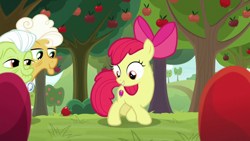 Size: 1920x1080 | Tagged: safe, imported from derpibooru, screencap, apple bloom, goldie delicious, granny smith, pony, going to seed, apple, apple tree, tree