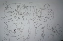 Size: 4177x2758 | Tagged: safe, artist:徐詩珮, imported from derpibooru, fizzlepop berrytwist, glitter drops, spring rain, tempest shadow, twilight sparkle, alicorn, pony, unicorn, bisexual, broken horn, female, glitterlight, glittershadow, horn, lesbian, lineart, mare, polyamory, shipping, sprglitemplight, springdrops, springlight, springshadow, springshadowdrops, tempestlight, traditional art, twilight sparkle (alicorn)