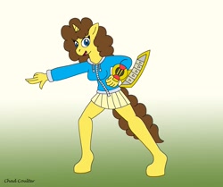 Size: 2301x1925 | Tagged: safe, artist:baroquewolfe, imported from derpibooru, oc, oc only, anthro, unguligrade anthro, unicorn, clothes, cute, duel disk, female, hoodie, mare, miniskirt, pleated skirt, rule 63, skirt, solo, yu-gi-oh!