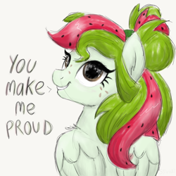 Size: 2100x2100 | Tagged: safe, artist:sjart117, imported from derpibooru, oc, oc only, oc:watermelana, pegasus, pony, doodle, ear fluff, female, fluffy, freckles, looking at you, looking back, looking back at you, mare, motivational, simple background, sketch, smiling, solo, speech, white background