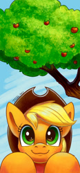 Size: 1242x2688 | Tagged: safe, artist:tsitra360, imported from derpibooru, applejack, earth pony, pony, apple, apple tree, cowboy hat, cute, digital art, female, hat, jackabetes, mare, ponified, smiling, solo, stetson, tree