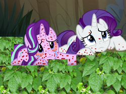 Size: 664x494 | Tagged: safe, deleted from derpibooru, imported from derpibooru, rarity, starlight glimmer, crying, pain, poison ivy, rash