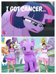Size: 3106x4096 | Tagged: safe, edit, edited screencap, imported from derpibooru, screencap, twilight sparkle, alicorn, human, my little pony: the movie, cancer (disease), irl, irl human, op is a duck, photo, taiwan, twilight sparkle (alicorn)
