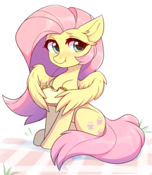 Size: 1725x2000 | Tagged: safe, artist:fensu-san, imported from derpibooru, fluttershy, pegasus, pony, blushing, cute, ear fluff, eating, female, food, happy birthday mlp:fim, mare, mlp fim's ninth anniversary, picnic, sandwich, shyabetes, sitting, solo, wing hands, wing hold, wings