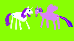 Size: 1278x712 | Tagged: safe, artist:super trampoline, imported from derpibooru, rarity, twilight sparkle, alicorn, pony, 1000 hours in ms paint, duo, female, green background, lesbian, rarilight, shipping, simple background, twilight sparkle (alicorn)