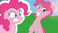Size: 1280x720 | Tagged: safe, artist:jan, artist:pinkie rose, imported from derpibooru, pinkie pie, earth pony, pony, smile hd, ears back, female, floppy ears, link in source, mare, reaction, reaction video, scared, thumbnail, youtube link