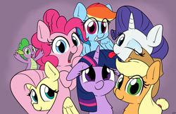 Size: 5100x3300 | Tagged: safe, artist:taurson, imported from derpibooru, applejack, fluttershy, pinkie pie, rainbow dash, rarity, spike, twilight sparkle, dragon, earth pony, pegasus, pony, unicorn, :p, absurd resolution, applejack's hat, cheek fluff, chest fluff, cowboy hat, crying, cute, dashabetes, diapinkes, eye clipping through hair, female, floppy ears, happy birthday mlp:fim, hat, jackabetes, male, mane seven, mane six, mare, mlp fim's ninth anniversary, one eye closed, open mouth, raribetes, shyabetes, smiling, spikabetes, tears of joy, tongue out, twiabetes, wink