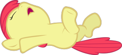 Size: 9360x4250 | Tagged: safe, artist:tardifice, edit, editor:slayerbvc, imported from derpibooru, vector edit, apple bloom, earth pony, pony, absurd resolution, accessory-less edit, female, filly, missing accessory, on back, simple background, solo, transparent background, vector