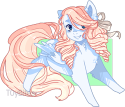 Size: 692x591 | Tagged: safe, artist:toybites, imported from derpibooru, oc, oc only, oc:pivian, pegasus, pony, bow, chest fluff, drill hair, ear fluff, female, freckles, hair bow, hair over one eye, mare, ponysona, simple background, smiling, solo, transparent background