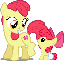 Size: 4694x4475 | Tagged: safe, artist:lilcinnamon, artist:paulysentry, artist:paulyvectors, edit, editor:slayerbvc, imported from derpibooru, vector edit, apple bloom, earth pony, pony, accessory swap, accessory-less edit, adorabloom, apple bloom's bow, baby, baby apple bloom, baby ponidox, baby pony, bow, cute, diaper, female, filly, foal, grin, hair bow, looking down, looking up, self ponidox, simple background, sitting, smiling, time paradox, transparent background, vector, younger